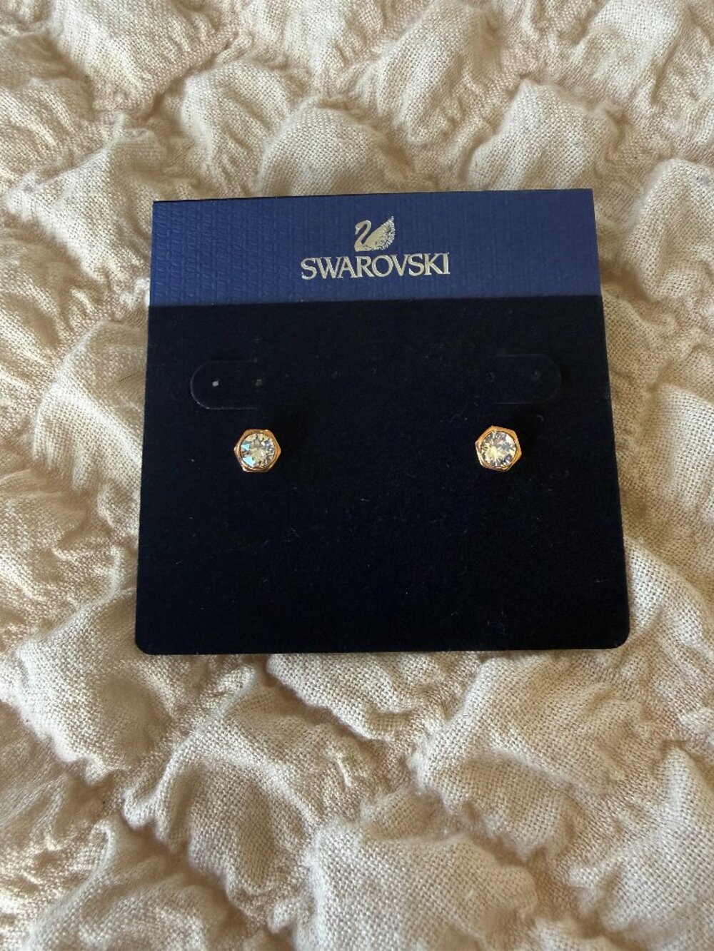 Swarovski Gold/Rose Hexagonal Bezel Solitaire Studs on original card, Never Worn